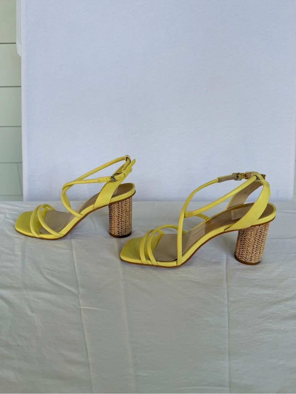 Dolce Vita Lemon Yellow Strappy Raffia Block Heel Sandals Euro Summer